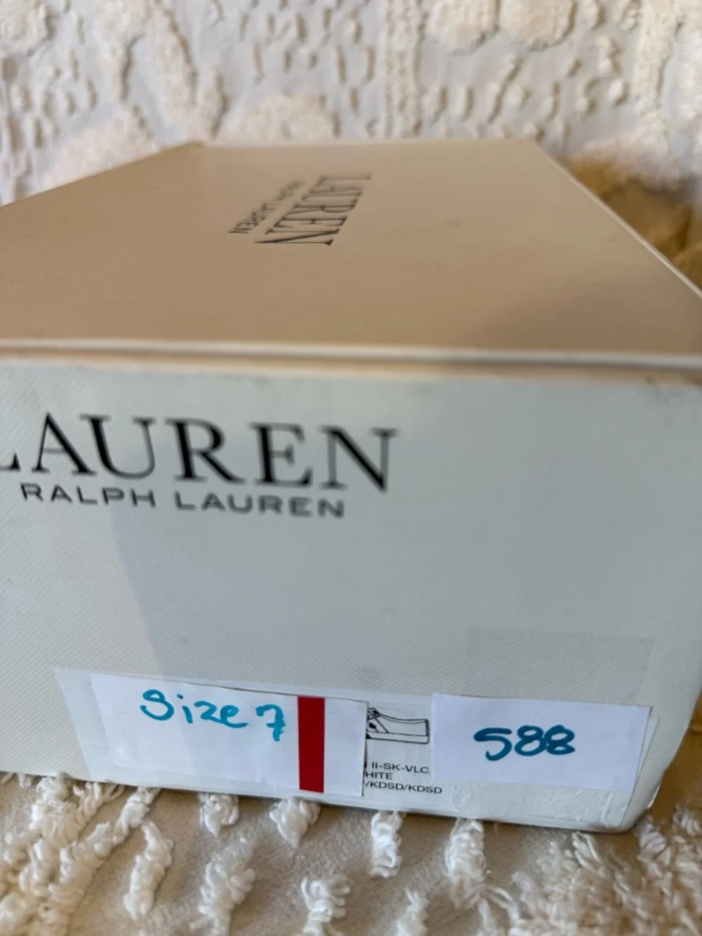 Lauren Ralph Lauren Cream Sneakers with Pink & Teal Stripes